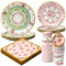 PARTY GO - Juego de 96 platos desechables de papel para fiesta del té, platos de papel desechables, vasos para fiesta del té, decoración de fiesta, 24 invitados