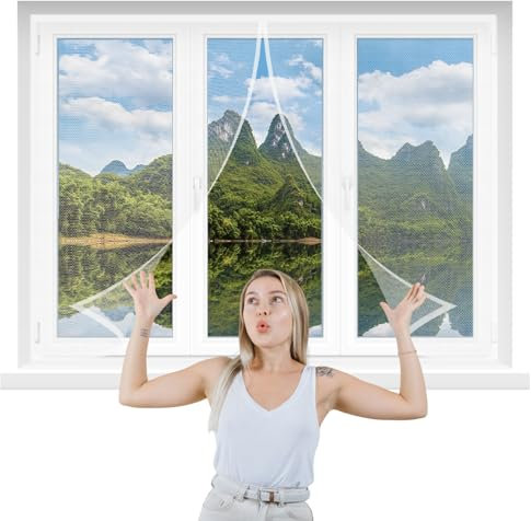 Fliegengitter für Fenster 215x60cm Weiß Fenster Insektenschutzgitter aus hochwertigen Materialien für KellerFenster Wohnzimmer TerrassenFenster Fliegenschutz ohne Bohren