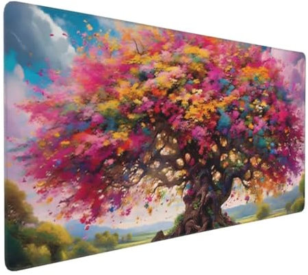 Gaming Mauspad XXL, Mousepad 800x400x3 mm,Farbiger Baum Mauspad groß Vernähte Kanten WassXerdicht Anti-Rutsch Verbessert Präzision und Geschwindigkei, Großer Erweiterter Schreibtisch Schutz K-8