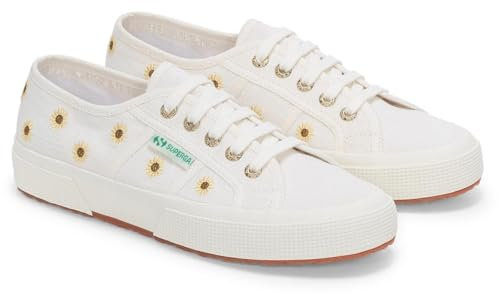Superga Unisex-Erwachsene 2750 Stickerei Leinen Sonnenblume Sneaker, Weiß Avorio, 8.5 Women/7 Men