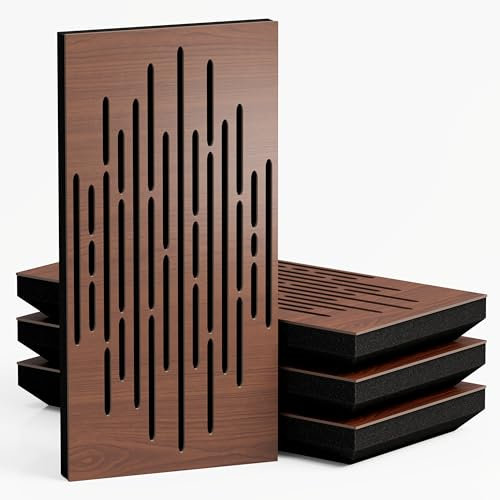 4er-Pack – Schmaler schallabsorbierender Akustik-Diffusionspanel | 50x25cm | Diffusion – Reflexion – Schalldämmung | Modell – Dicke – Farbe: [WAVE - 53mm | Nussbaum]