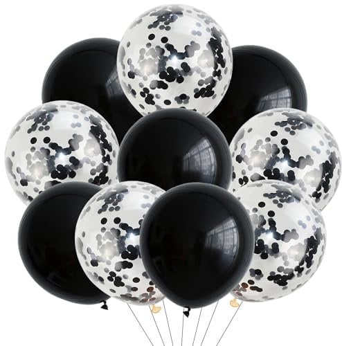 DazzJoy Luftballons Schwarz,10 Stk Metallic Schwarze Luftballons Geburtstag,Schwarz Konfetti Luftballons,Schwarze Ballons für Geburtstag,Hochzeit,Ruhestand,Halloween,Neujahr,Karneval Party Dekoration