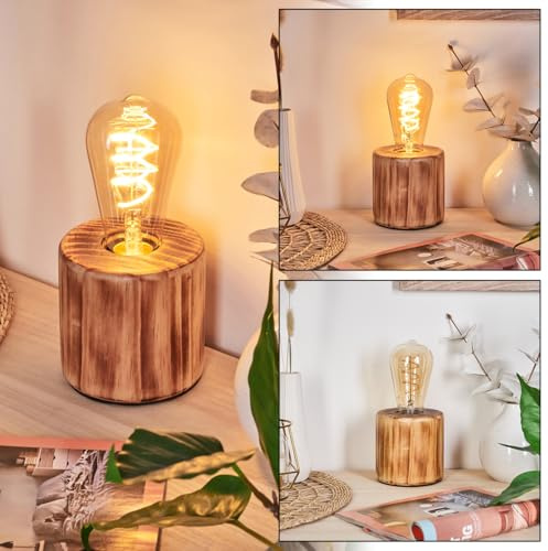 HOFSTEIN Tischleuchte Argea, Tischlampe aus Holz in Naturfarben/Schwarz, Leuchte im skandinavischen/Boho Design mit Schalter am Kabel, E27, Wohnzimmer, Schlafzimmer, Flur, Büro, Esszimmer
