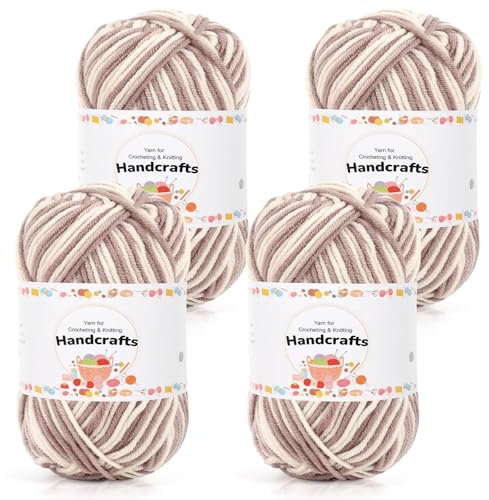 Aeelike 200g(4x50g) Wolle zum Häkeln Farbverlauf, 5Ply Baumwolle zum Stricken, Cotton Yarn Strickwolle Set für Anfänger, Erfahrene Häkeler, Khaki