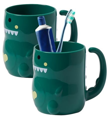Counius Zahnputzbecher, 2 Stück Zahnputzbecher Kinder Dinosaurier Mundwasser Tasse Cartoon Zahnputzbecher Kunststoff,mit Henkel Waschmundbecher Home Bürsten Tasse für Kinder