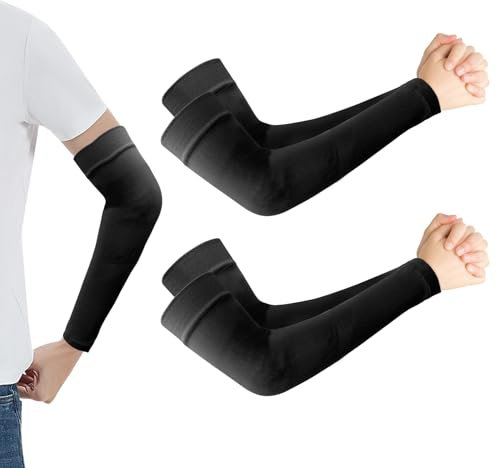 zavehony Manchette Anti Uv,Manchon De Compression,Manchon Velo,Manchon Tatouage,Protection Solaire Manchons,Manchon De Compression Bras Sport,Noir 2 Paires