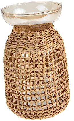 Cabilock Jarrón de Cuerpo Completo Jarrón de Vidrio de Decorativo de Ratán para Arreglos Decoración de Escritorio