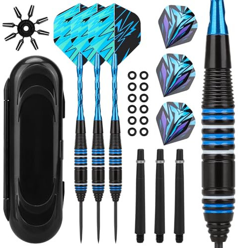 Teokantz Dartpfeile mit Metallspitze, Dartpfeile Profi Steel Darts with Metal Tip 23 g, Steel-Dartpfeile Set, 3 Steel Schaft mit 3 Extra Flights