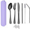 QZLSAYSL Porta Posate Pranzo Ufficio，Set Di Posate Da Viaggio Portatile Con Forchetta Cucchiaio Coltello E Scatola 4 Pezzi Riutilizzabili In Acciaio Inox Per Scuola,Lavoro (viola brillante)