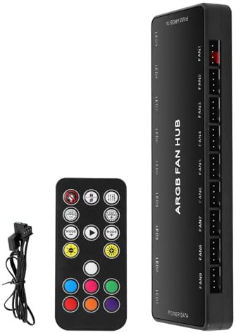 AYWHP ARGB PWM Fan Hub, 9-Way Fan Hub with Magnetic Base, SATA Power Supply 18 Port, 5V 3-Pin ARGB & 4-Pin PWM Ports, RGB Sync for PC Case & CPU Fans