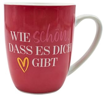Porzellanbecher, Kaffeetasse, Tasse Mama Geschenk, Trinkbecher, Kaffeebecher, Henkeltasse, Motiv: Wie schön, dass es dich gibt, Spülmaschinengeeignet in rot, 250 ml, Maße L/B/H 12 x 8 x 10 cm.
