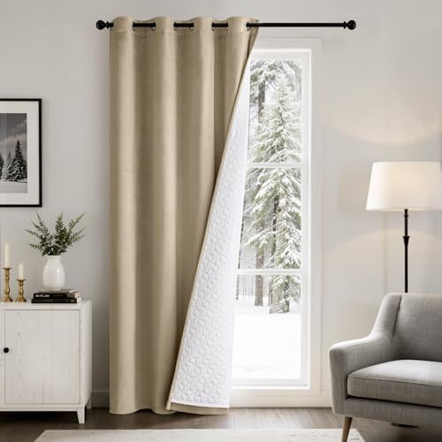 EMEMA Thermovorhang Samt Beige Verdunklung Türvorhang 1er H245xB132cm | Samt Wärmeisolierend Kälteschutz Verdunklungsvorhang Blickdichte Vorhänge Doppellagige Vorhang Raumteiler Türvorhang den Wind