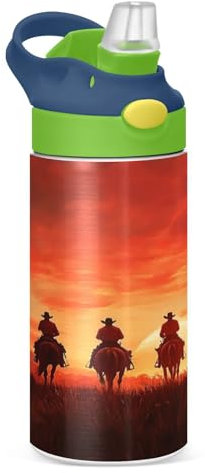 JUMBEAR Bouteille d'eau isotherme de 350 ml avec couvercle à paille, bouteille d'eau en acier inoxydable pour garçons et filles