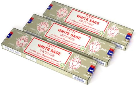 Satya White Sage Räucherstäbchen Räucherwerk Agarbatti Incense Sticks Handgerollt in Indien (3 Packung je 15 Gramm)