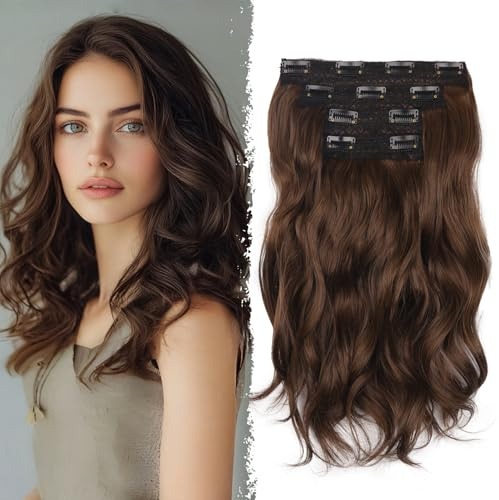 Hair Extensions Clip In - 14 Inch Wavy Synthetic Clip In Hair Extension For Women And Girls (Color: Light Brown Mix Chocolate Brown)