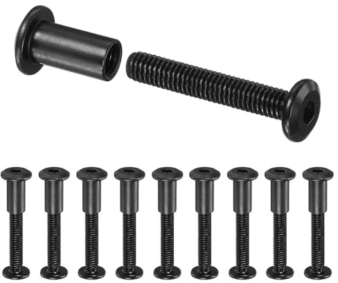 M METERXITY 10-Pack Hex Drive Socket Cap Bolt, M6 x 35mm Carbon Steel Furniture Connector Bolts Barrel Nuts for Furniture Assembly/Cabinet/DIY Binding Post Screws Rivet Fasteners [Black]
