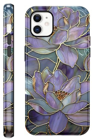 Phoona Lilac Flower Pattern Case for iPhone 11 6.1, Aesthetic Trendy Stylish Dsign for Girl Women, Shockproof Slim Soft TPU and Hard PC Frosted Double Protective Cover
