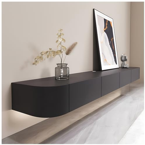 ASKLFNEI Supporto per TV sospeso da 300 cm, con cassetti e porta, per TV a parete, in legno massiccio, con foro per router