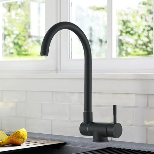 Saeuwtowy Robinet de Cuisine Rabattable, Mitigeur Cuisine Rabattable Rotatif à 360°, Mitigeur Cuisine Robinet Pliable en Acier Inoxydable Noir