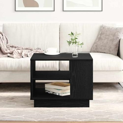 Teenpull Couchtisch Schwarze Eiche 55x55x42 cm, Moderner Holztisch mit 2 Ablagen, Quadratischer Wohnzimmertisch für Innenbereich, Stilvoller Beistelltisch aus Holzwerkstoff, Praktischer Stauraum