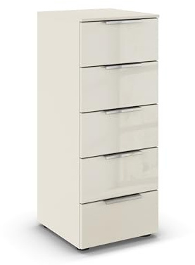 Rauch Möbel Flipp, Kommode, Farbe Glas Beige, Breite 40 cm | Sideboard, 5 Schubladen, Glasfront, Soft-Close-Funktion, für Schlafzimmer, Gästezimmer, Wohnzimmer, Garderobe, Flur