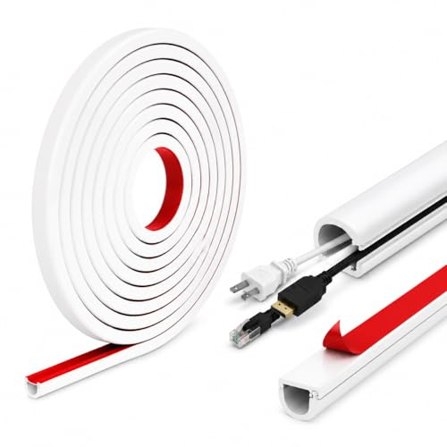 White Cable Trunking Self Adhesive For Electric Cables Silicone Wall Cable Cover Trunking One Cord Trunking, 15mm x10mm x300cm Flexible Conduit Wire Hider, PVC Wall-Mounted Cable Organiser