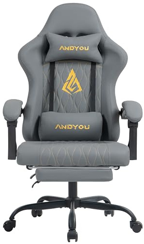 Andyou Gaming Chair with Footrest, Computer Ergonomic Video Game Chair, Adjustable Swivel Task Chair with Lumbar Support, PC Chairs, PU Leather Game Chairs for Adults
