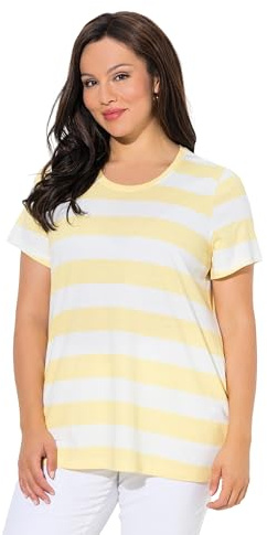 Ulla Popken Damen große Größen Übergrößen Plus Size Shirt, Ringel, Classic, Rundhals, Halbarm blassgelb 54+ 847985608-54+