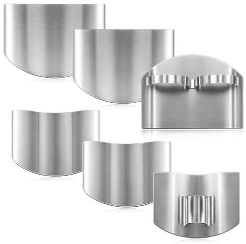 Wanmu 6pcs Finger Guards,One & Double Finger Protector,Finger Guards,Silver | for Cutting Food, Stainless Steel, Adjustable Chop Saver, for Slicing Dicing Chopping, Vegetables Fruits Meat