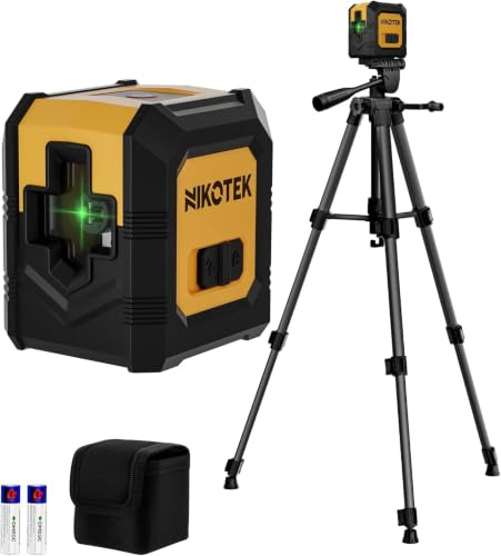 Nikotek Green Laser Level with 1.02M Tripod, Self-Leveling Bright Green Beam Horizontal and Vertical Cross Line Laser for Home Decoration DIY etc.Carrying Pouch Battery&Tripod Included