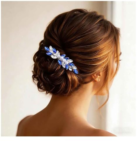 Aneneiceera Blauer Kristall Haar Kamm Kristall Perle Haar Kamm Barrette Blau Strass Kopf Clip Kopfbedeckung Hochzeit Haarschmuck Für Frauen