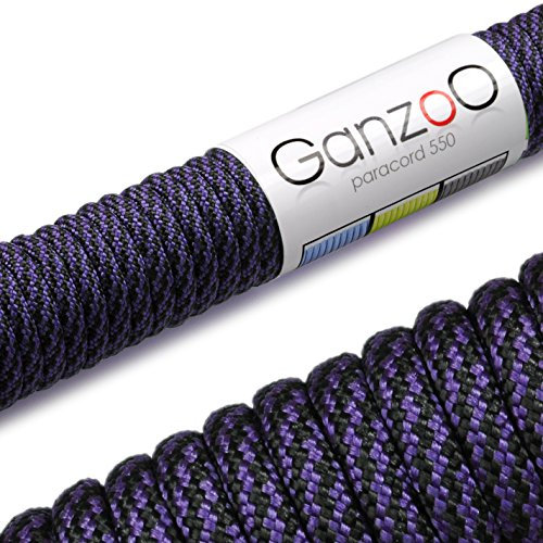 Ganzoo Paracord 550 Seil, Nylon-Polyester, 4mm, Typ 3, 30 Meter, 7 Kernstränge, Outdoor-Schnur, Allzweck-Seil, Hundehalsband, Hundeleine, Armband knüpfen, Camping, Survival - violett schwarz