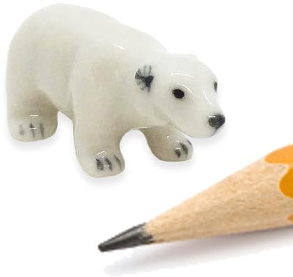 WitnyStore Winzige stehende Eisbär-Figur, 2,5 cm, Miniatur, handgefertigt, bemalt, Keramik, arktische weiße Nordbären, Porzellan, Wildtiere, Nordpol-Tiere, dekorative Sammlerfiguren, Dekoration,