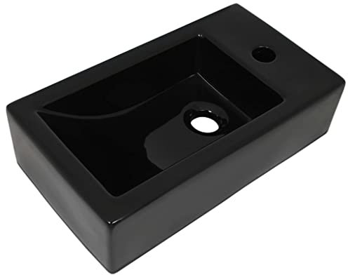 vidaXL Lavabo Rectangular Cerámica Negro 46x25,5x12cm Lavamanos Lavatorio Baño