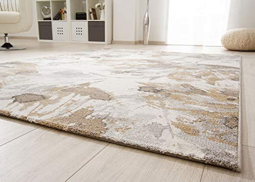 Steffensmeier Kurzflor Teppich Soft Tones | Wohnzimmer | Modern | Ökotex Zertifiziert | Silber Gold Leaf, Größe: 133x195 cm