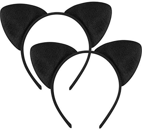 Bandeau Oreilles de Chat Bande de Cheveux en Tissu Chat Déguisement Animal pour Accessoire de Décoration de Soirée Costumée, 2 Paquets (Noir)