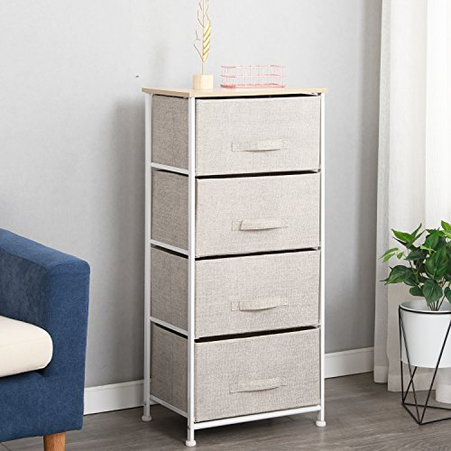 SogesHome Kommode mit 4 Schubladen,Ordnungsmöbel, Aufbewahrungskommode Textil für Schlafzimmer, Wohnzimmer oder – kleine Kommode mit Beige, 45 x 30 x 94cm,SH-WK-103
