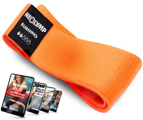 NEOLYMP Kurze Fitnessbänder Stoff mit Fitness Traningsprogramm E-Book - waschbare Resistance Bands, Widerstandsbänder, Gymnastikband, Fitnessband, Trainingsbänder, Klimmzugbänder (orange)