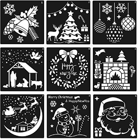 ATATMOUNT 12 pièces modèle de pochoirs de noël Artisanat en Plastique réutilisable pour Art Dessin Peinture pulvérisation fenêtre en Verre Porte carrosserie de Voiture