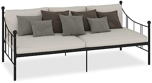 vidaXL Black Metal Daybed Frame, Sleek Sofa cum Bed Design, Sturdy and Easy to Assemble, Metal and Plywood Frame, Ideal for Living Room or Bedroom, 90x200 cm