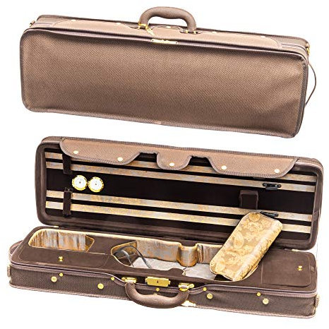 MI&VI Professional Hard-Shell Violin Case 4/4 (Full Size) Luxury Silk Interior | High-Density Foam | Lightweight | Oblong Shape | Adjustable Straps | Hygrometer | Thermometer (Brown)