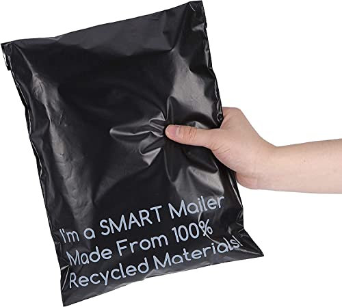 Smart Versandtaschen aus recyceltem Polyester, 25,4 x 33 cm, 100 Stück, schwarz, umweltfreundliche Verpackung, recycelbar und nachhaltig, niedlich und stilvoll, für kleine Unternehmen, 2,5 mm dick,