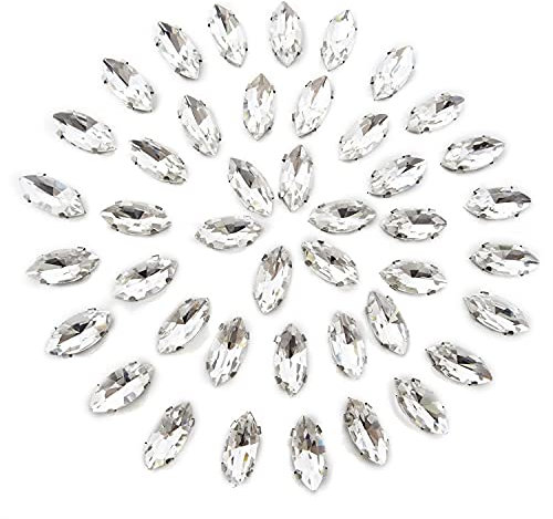 Honbay 50PCS 7x15mm (Sew on or Glue on) Horse Eyes Claw Rhinestones for Clothes, Bags, Shoes, Hats, DIY Crafts and More (Clear)