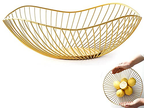 Obstkörbe Gold Metall, Obstkorb Aus Eisen, Obstschalen im Wohnzimmer, Brotkorb Obstschale Metall, Hohler Obstkorb, Fruit Basket, Korb Schale Deko Aufbewahrung Für Obst Gemüse Snacks Und Brot (A)