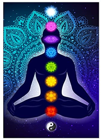 ZHONGYUTONG Chakra Poster 7 Chakra Leinwand Kunstdruck Indische Meditations Bilder Yoga Wanddekoration Spirituelles Heilgeschenk für Freunde der Familie (30x45cm Kein Rahmen)
