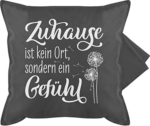 Kissenbezug - Statement Kissen mit Sprüchen - Zuhause ist kein Ort - sondern ein Gefühl - 50 x 50 cm - Grau - spruch kissenhülle sprüche spruechen kissenhullen 50&50 bedruckte+kissen+mit+spruch