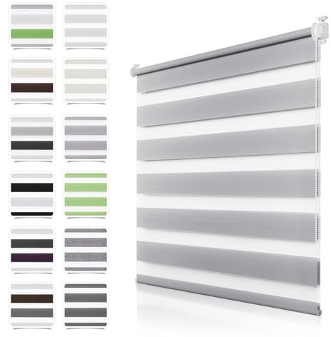 Doppelrollo Klemmfix ohne Bohren Grau B40 x H120cm(Stoffbreite 35cm) Rollos für Fenster ohne Bohren & mit Bohren Duo Rollo Klemmrollo Zebrarollo Rollo Höhe Stufenlos Verstellbar & Kindersicherung