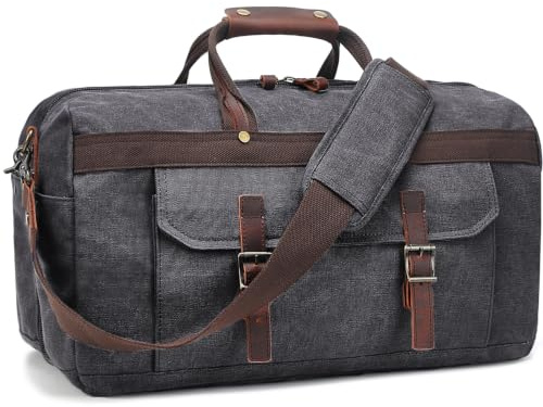 Reisetasche für Herren, wasserdicht, echtes Leder, Leinen, Reisetasche, Reisetasche, für Damen, Übernachtung, Wochenendtasche für Reisen, 4-schwarz, Large, Klassische Wochenendtasche