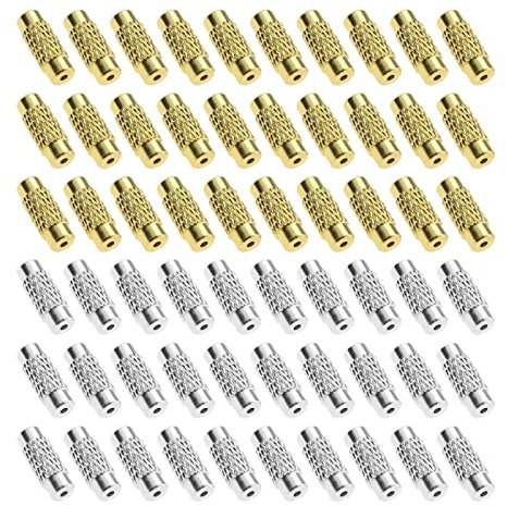 The Lord of the Tools 60 Stück Schmuck Schraubverschlüsse Endkappen aus Messing 1mm Loch Rohr Verschluss Schnur Endkappen 11 x 3,5 mm für DIY Armbänder Halsketten Schmuckherstellung Gold und Silber