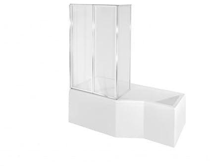 VBChome Badewanne mit Duschabtrennung 170x75 cm Links Acryl SET Siphon Eckbadewanne Weiß Design Modern Dreiteilige Duschabtrennung Ablaufgarnitur Wanne Schürze Ablaufgarnitur Füße